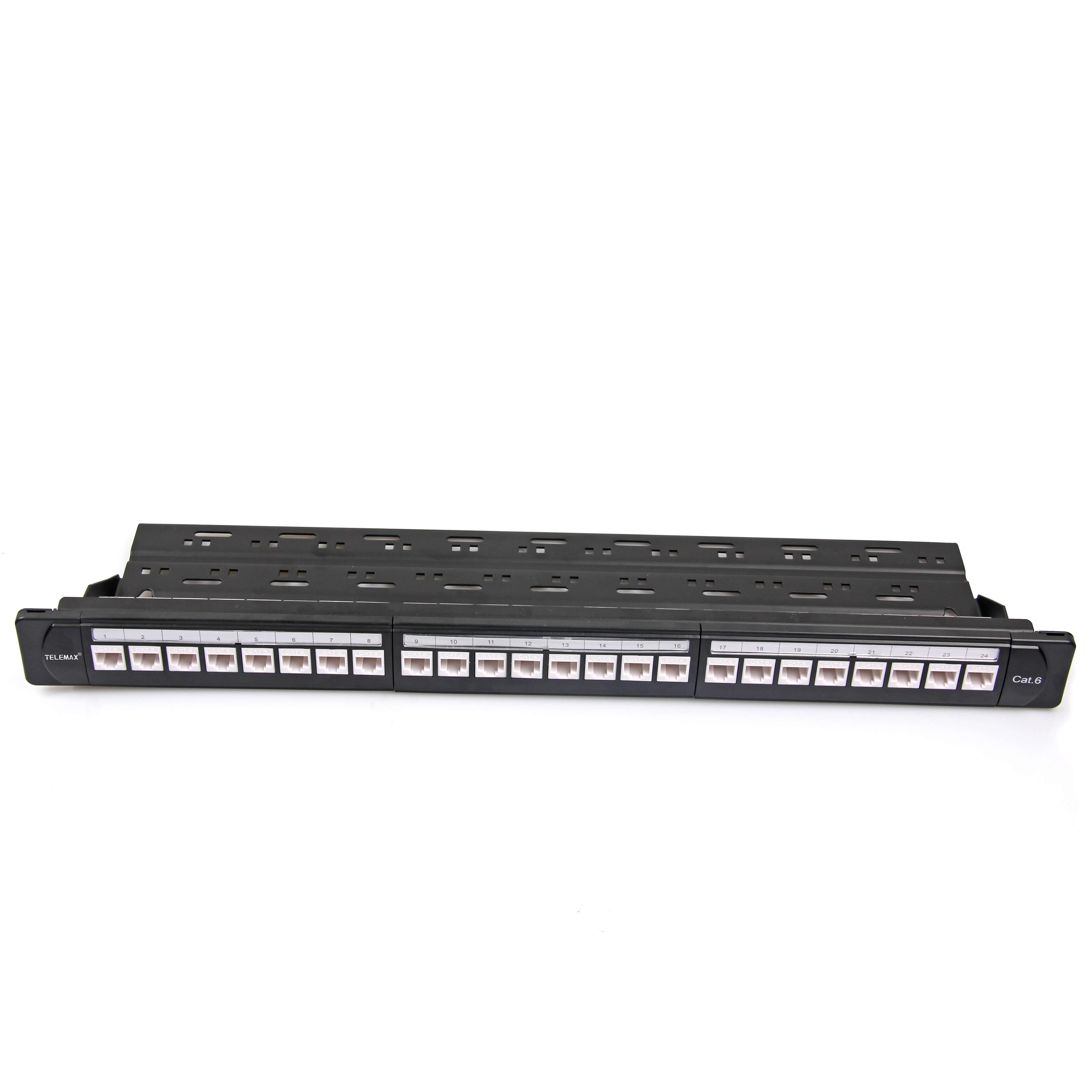 1U 19'' 24 Ports Cat 6 keystone Patch Panel with Back bar (Full loaded Keystone Jacks)