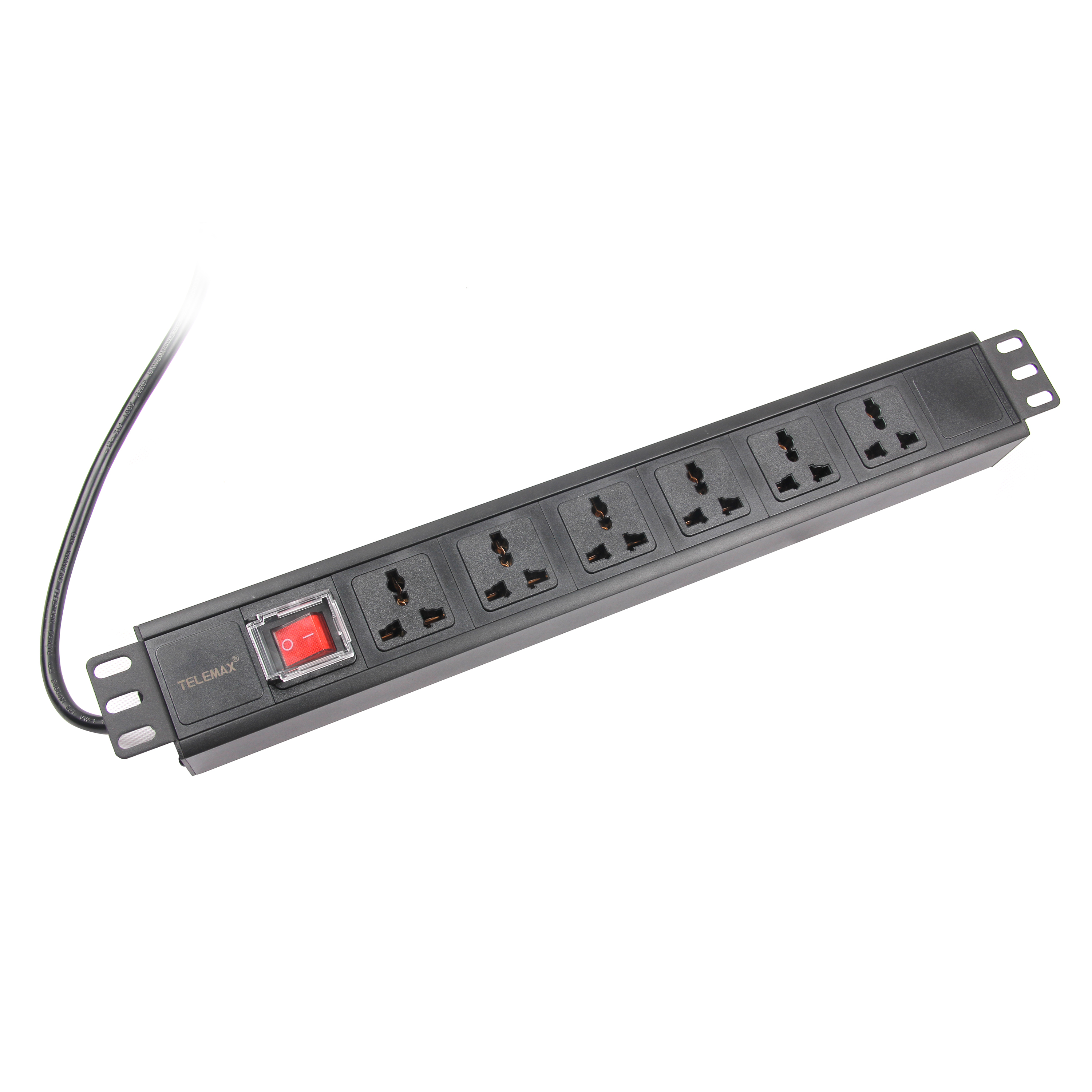 1U 19'' 6 Ports UK Type PDU with Switch, 13A, Cable length 2 Meters