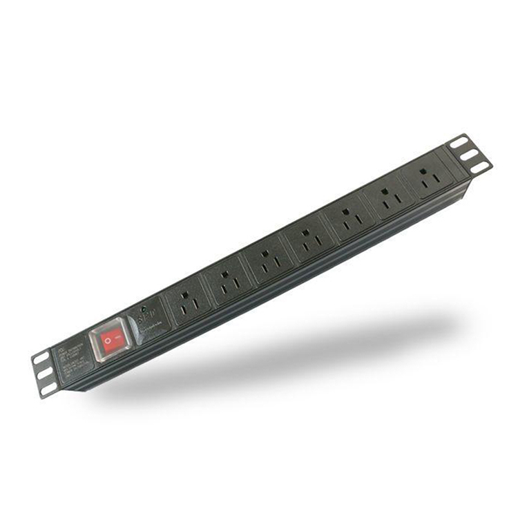 1U 19'' 7 Ports USA Type PDU with Switch, 13A, Cable length 2 Meters